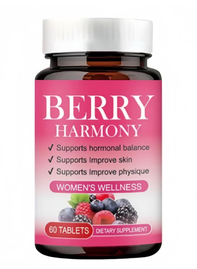 بيري هارموني Berry Harmony أقراص المغذيات الشاملة للنساء — 60 كبسولة بصيغة نباتية طبيعية، توازن الهرمونات، وتجدد البشرة، وتنظم المزاج، وتحمي دورات الصحة النسائية بشكل شامل. - Image 1
